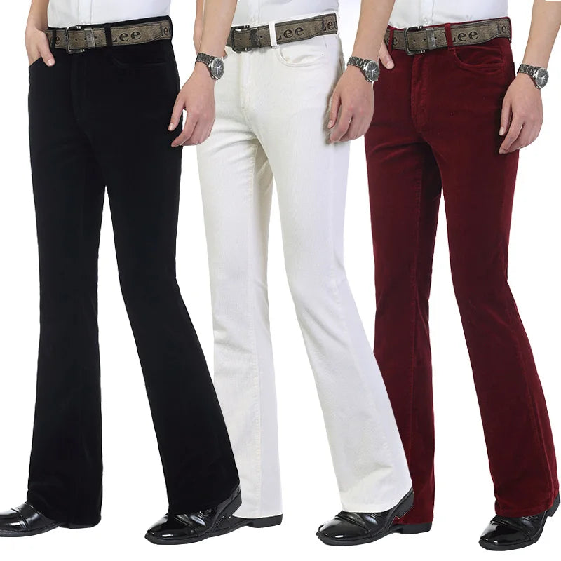 2024 Men's Autumn Spring Corduroy Boot Cut Pants Male Mid Waist Business Casual Flares Trousers 27-38