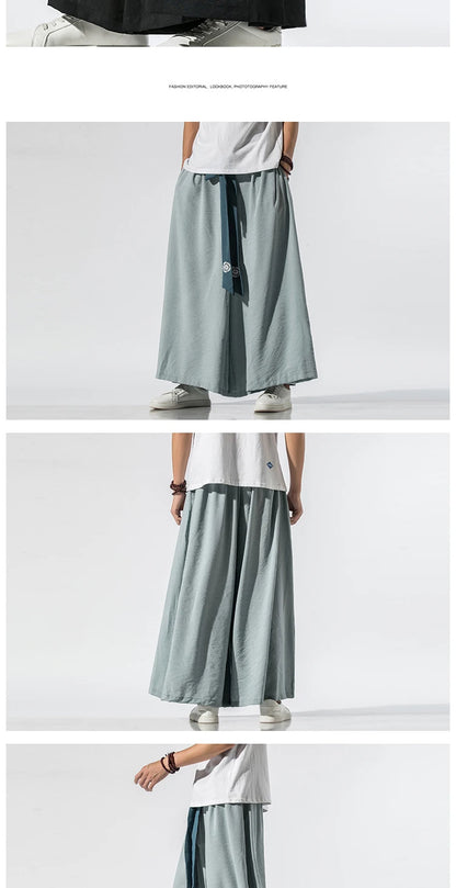 2024 Men Wide Leg Pants Mens Cotton Joggers Retro Loose Trousers Man Chinese Style Linen Pants Male Big Crotch Nepal Robe Pants