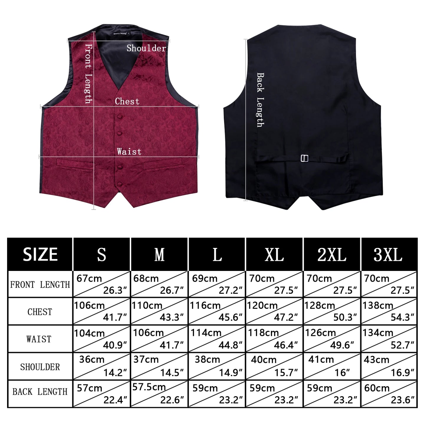 Designer Vest for Men Silk Embroidered Red Burgundy Paisley Waistcoat Tie Pocket Square Set Slim Fit Wedding Suit Barry Wang