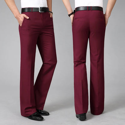 2024 Men's Four Seasons New Mid-Waist Micro-Flared Casual Pants Business Boot Cut Bell-Bottom Trousers