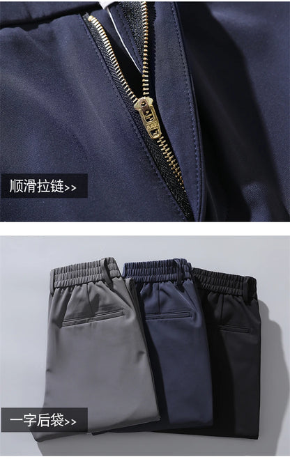 2023 Autumn Pants Mens Stretch Korean Casual Slim Fit Elastic Waist Jogger Business Classic Trousers Male Black Gray Blue 28-38