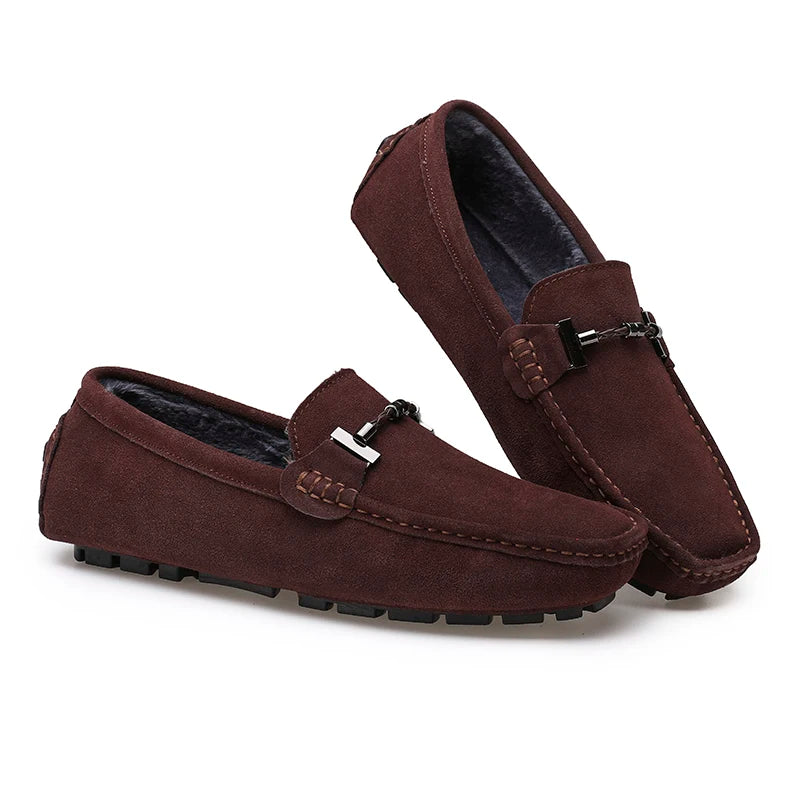 Brand Winter Hot Sell Moccasins Men Loafers High Quality Genuine Leather Shoes Men Flats Warm Plush Driving Shoes Big Size 38-47