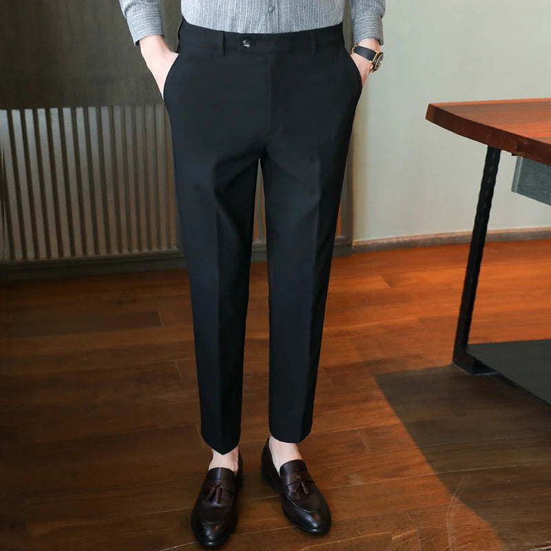 Brisith Style Simple Solid Business Dress Suit Pants Men Clothing All Match Slim Fit Casual Office Trousers Formal Wear 4Colors