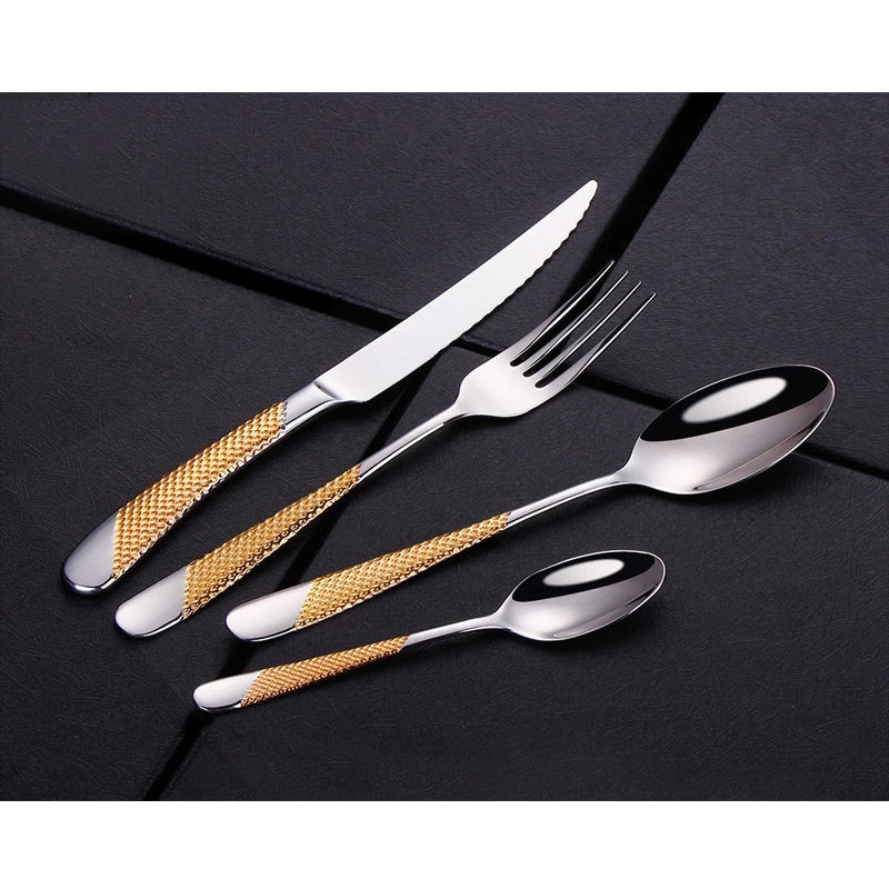 Golden Spoon Dinnerware Set Stainless Steel Tableware Set Western Home Kitchen Knife Fork Spoon Luxury Cutlery Set Bright Light