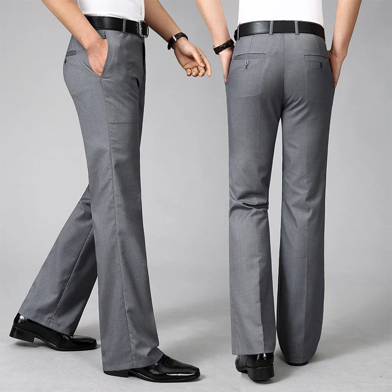 2024 Men's Four Seasons New Mid-Waist Micro-Flared Casual Pants Business Boot Cut Bell-Bottom Trousers