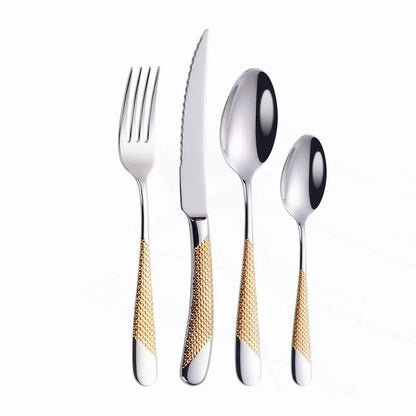 Golden Spoon Dinnerware Set Stainless Steel Tableware Set Western Home Kitchen Knife Fork Spoon Luxury Cutlery Set Bright Light