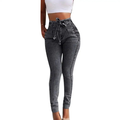 Plus Size Jeans Woman Belted High Waist Skinny Denim Jeans Pants for Women Sexy Denim Pencil Pants Trouser Jeans джинсы женские