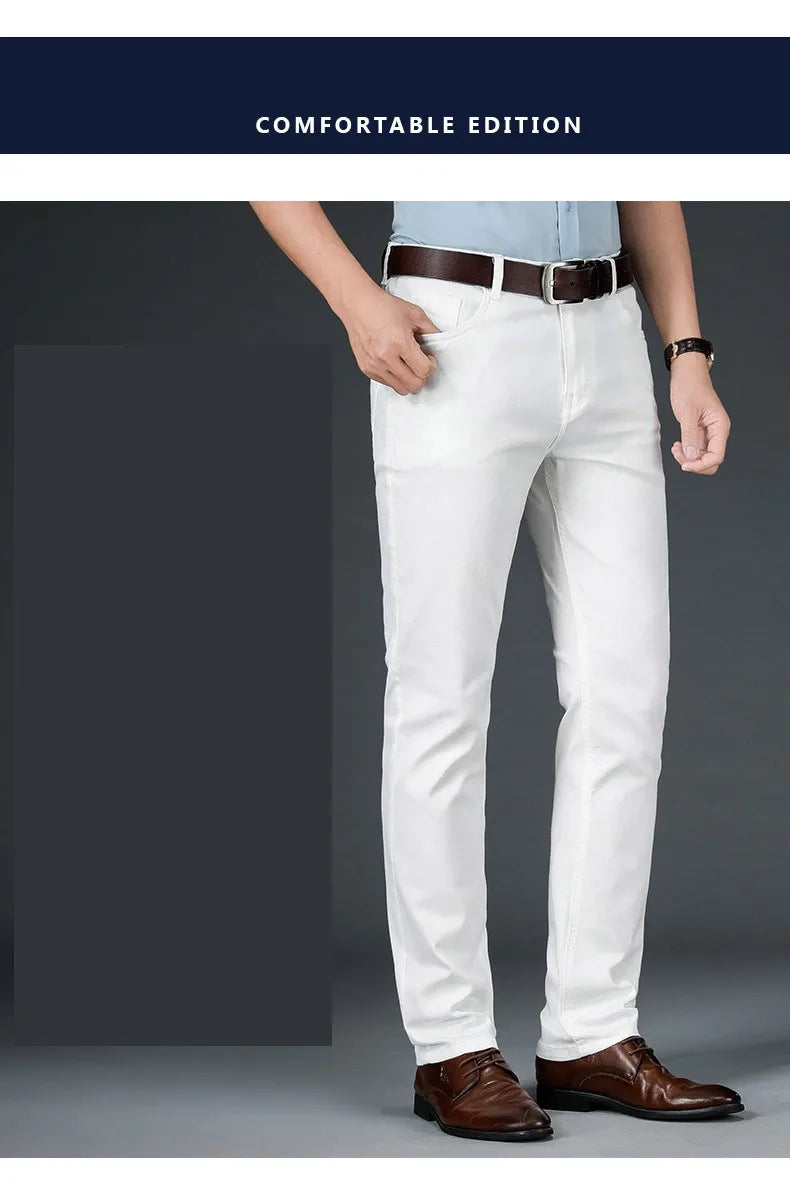 2021 All White Jeans Regular Straight Washed Classic Denim Pants Brand Male Casual Trousers Four Seasons Wear