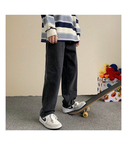 2023 Spring New Streetwear Baggy Jeans Men Korean Fashion Loose Straight Wide Leg Pants Male Brand Clothing Black Light Blue