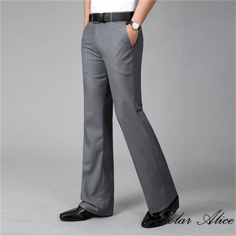 2024 Men's Four Seasons New Mid-Waist Micro-Flared Casual Pants Business Boot Cut Bell-Bottom Trousers