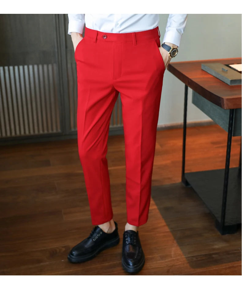 Brisith Style Simple Solid Business Dress Suit Pants Men Clothing All Match Slim Fit Casual Office Trousers Formal Wear 4Colors