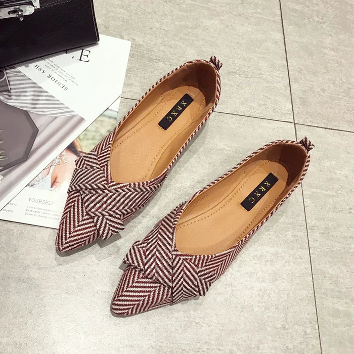 Women Flats Pointed Toe Bowknot Black Red Extra Big Size 43 44 45 46 Plus Small Size 31 32 33 Lady Flat Heel Shoes Casual Shoes