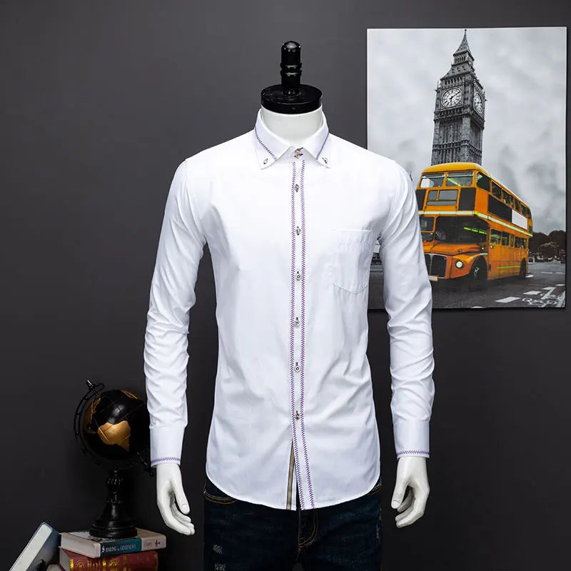 2024 Spring/Autumn Men's Long Sleeve Business Shirt Korean Fashion Wedding Pink Groom Shirt Male Interview Shirt