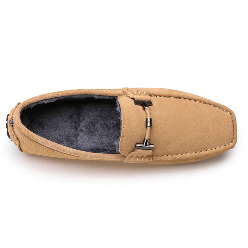 Brand Winter Hot Sell Moccasins Men Loafers High Quality Genuine Leather Shoes Men Flats Warm Plush Driving Shoes Big Size 38-47