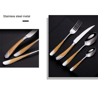 Golden Spoon Dinnerware Set Stainless Steel Tableware Set Western Home Kitchen Knife Fork Spoon Luxury Cutlery Set Bright Light