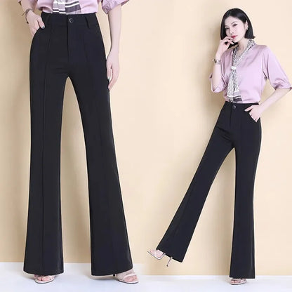 Women2021New Spring Summer White Micro Trouser Female High-Waisted Thin Drape Casual Pant Fashion Wide-Leg Stretch Trousers A127