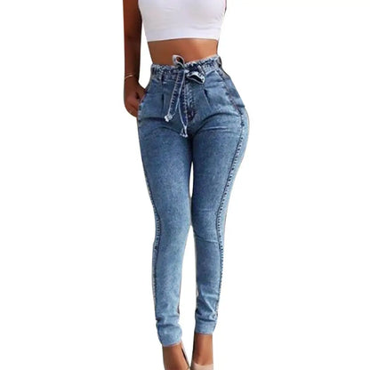 Plus Size Jeans Woman Belted High Waist Skinny Denim Jeans Pants for Women Sexy Denim Pencil Pants Trouser Jeans джинсы женские