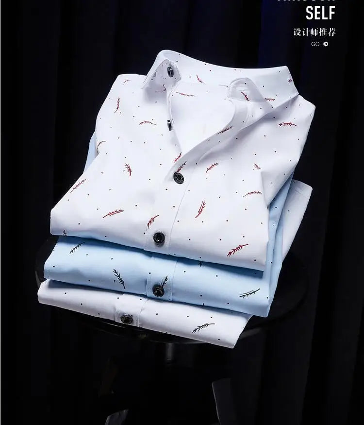 Feather Print Men Casual Shirt 2020 Spring Autumn Long Sleeve Slim Business Shirt High Quality Formal Office Buttons Shirt Homme