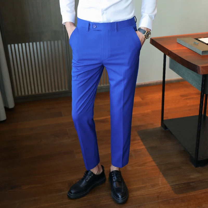 Brisith Style Simple Solid Business Dress Suit Pants Men Clothing All Match Slim Fit Casual Office Trousers Formal Wear 4Colors