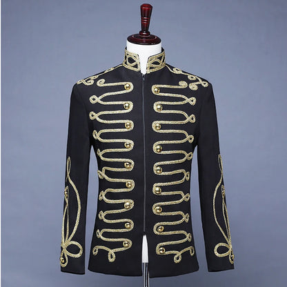 Men's Steampunk Military Drummer Blazer Jacket Stand Collar Zipper Punk Gothic Parade Jacket Men Prom Vintage Suit Jacket Male