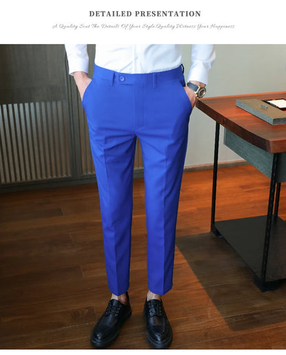 Brisith Style Simple Solid Business Dress Suit Pants Men Clothing All Match Slim Fit Casual Office Trousers Formal Wear 4Colors