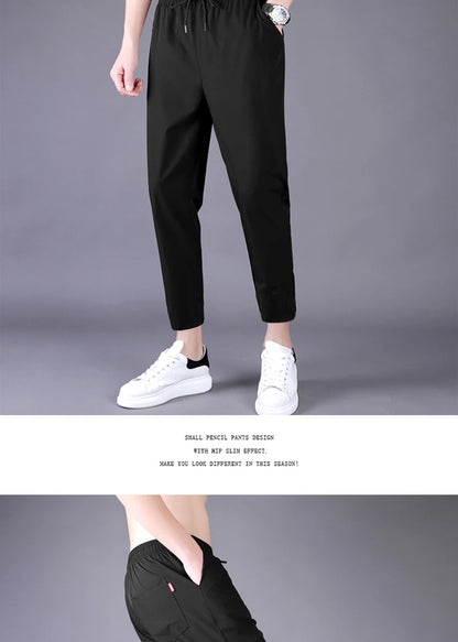 Men's Summer Thin Pants Korean Trend Nine Straight Tube Loose Ice Silk Elastic Sweatpants For Boys Spring And Autumn Student