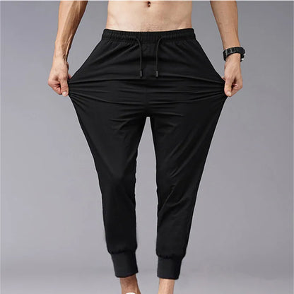 Men's Summer Thin Pants Korean Trend Nine Straight Tube Loose Ice Silk Elastic Sweatpants For Boys Spring And Autumn Student