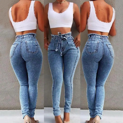 Plus Size Jeans Woman Belted High Waist Skinny Denim Jeans Pants for Women Sexy Denim Pencil Pants Trouser Jeans джинсы женские