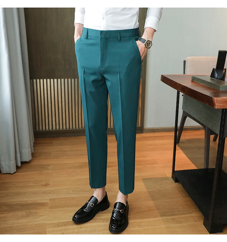 Dress Pants For Men High Quality Korean Luxury Clothing Drape Suit Pants Slim Fit Ankle Length Men's Formal Trousers All Match