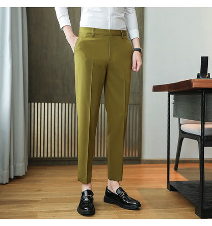 Dress Pants For Men High Quality Korean Luxury Clothing Drape Suit Pants Slim Fit Ankle Length Men's Formal Trousers All Match