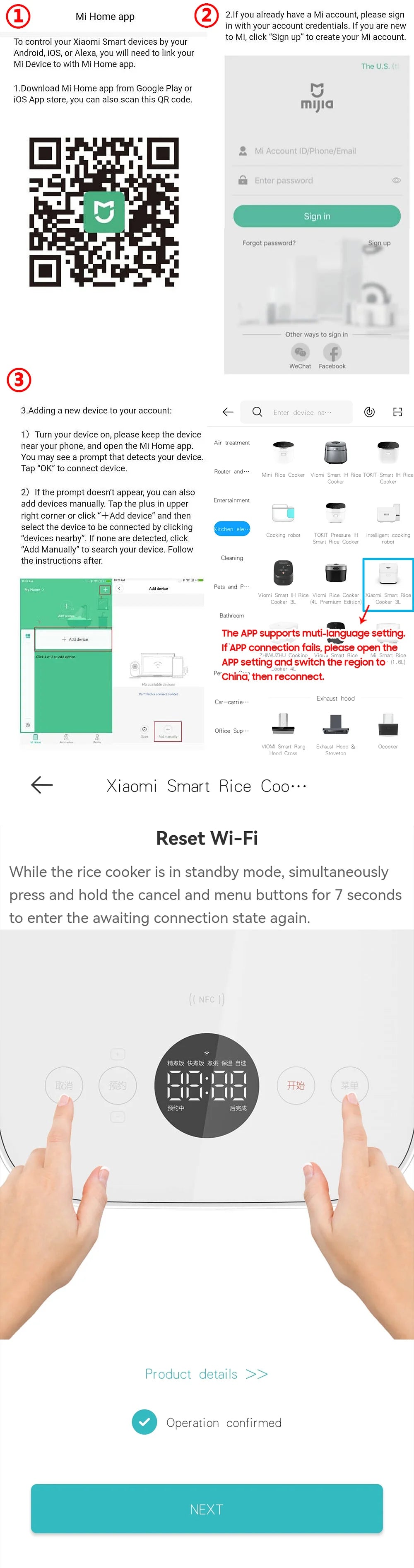 Xiaomi Mijia Smart Rice Cooker 3L Multi-function Electric Cooker App Intelligent Reservation NFC Function IH Heating Non-sticky