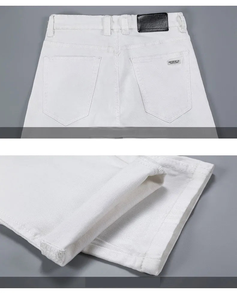 2021 All White Jeans Regular Straight Washed Classic Denim Pants Brand Male Casual Trousers Four Seasons Wear