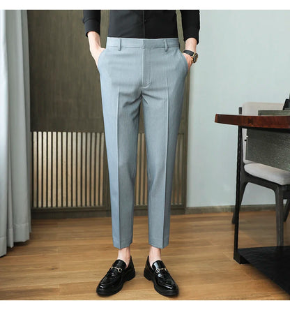 Dress Pants For Men High Quality Korean Luxury Clothing Drape Suit Pants Slim Fit Ankle Length Men's Formal Trousers All Match