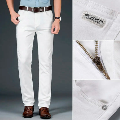 2021 All White Jeans Regular Straight Washed Classic Denim Pants Brand Male Casual Trousers Four Seasons Wear