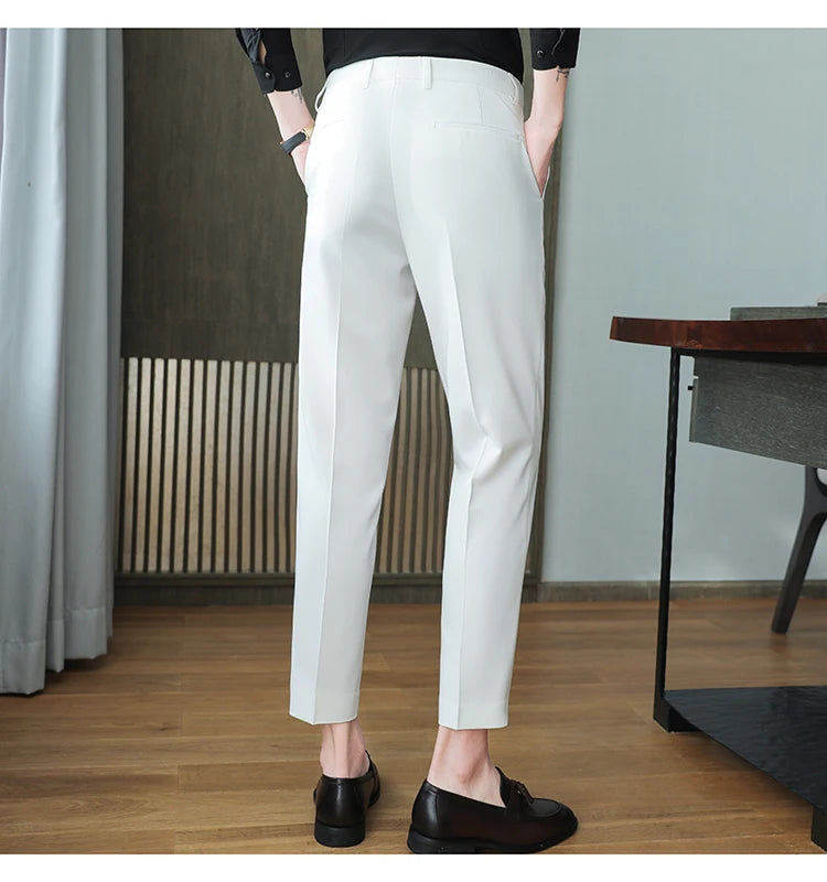 Dress Pants For Men High Quality Korean Luxury Clothing Drape Suit Pants Slim Fit Ankle Length Men's Formal Trousers All Match