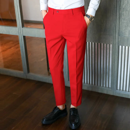 Brisith Style Simple Solid Business Dress Suit Pants Men Clothing All Match Slim Fit Casual Office Trousers Formal Wear 4Colors