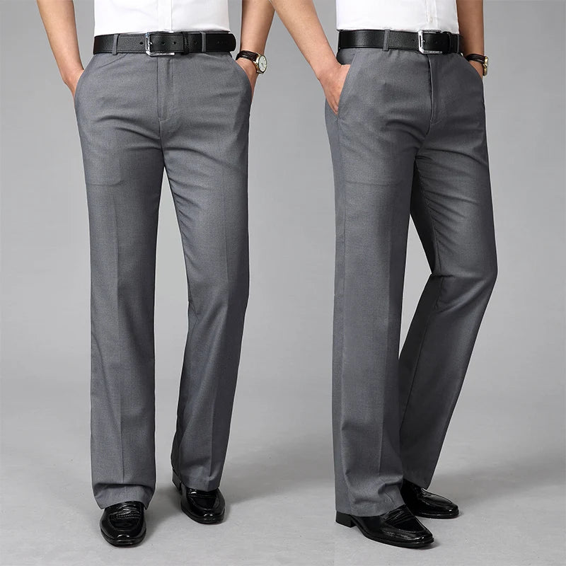 2024 Men's Four Seasons New Mid-Waist Micro-Flared Casual Pants Business Boot Cut Bell-Bottom Trousers