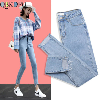 Womens Ankle-length Jeans Casual High Wasit Skinny Denim Pants Retro Leggings Vaqueros Streetwear Slim Pantalone Stretch Trouser