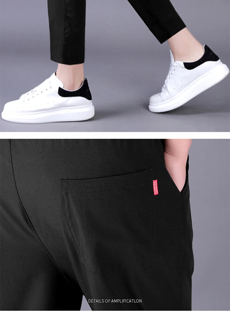 Men's Summer Thin Pants Korean Trend Nine Straight Tube Loose Ice Silk Elastic Sweatpants For Boys Spring And Autumn Student