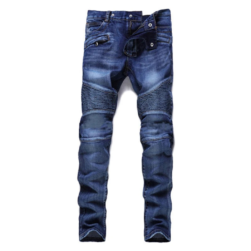 High-quality New Mens Ripped Jeans Cotton Black Slim Skinny Motorcycle Jeans Men Vintage Distressed Denim Jeans Hiphop Pants