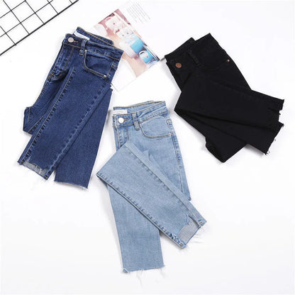 Womens Ankle-length Jeans Casual High Wasit Skinny Denim Pants Retro Leggings Vaqueros Streetwear Slim Pantalone Stretch Trouser