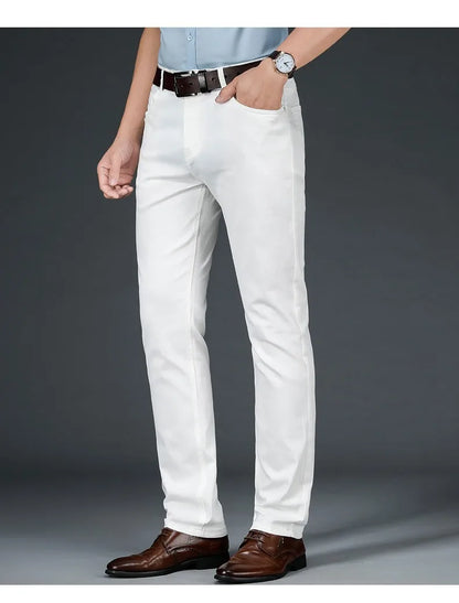 2021 All White Jeans Regular Straight Washed Classic Denim Pants Brand Male Casual Trousers Four Seasons Wear