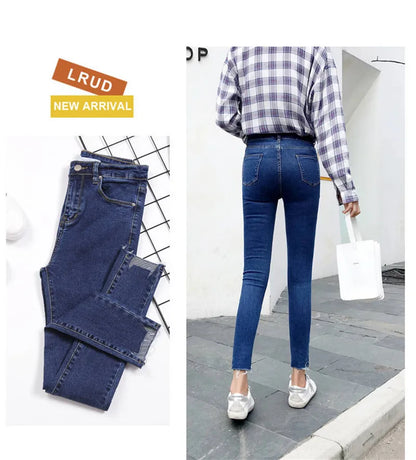 Womens Ankle-length Jeans Casual High Wasit Skinny Denim Pants Retro Leggings Vaqueros Streetwear Slim Pantalone Stretch Trouser