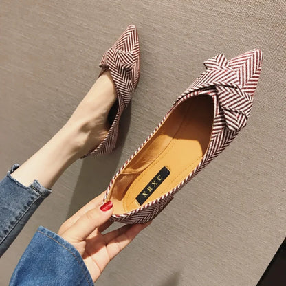 Women Flats Pointed Toe Bowknot Black Red Extra Big Size 43 44 45 46 Plus Small Size 31 32 33 Lady Flat Heel Shoes Casual Shoes