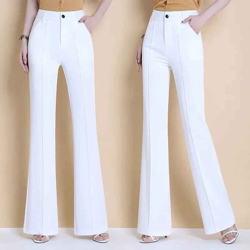 Women2021New Spring Summer White Micro Trouser Female High-Waisted Thin Drape Casual Pant Fashion Wide-Leg Stretch Trousers A127