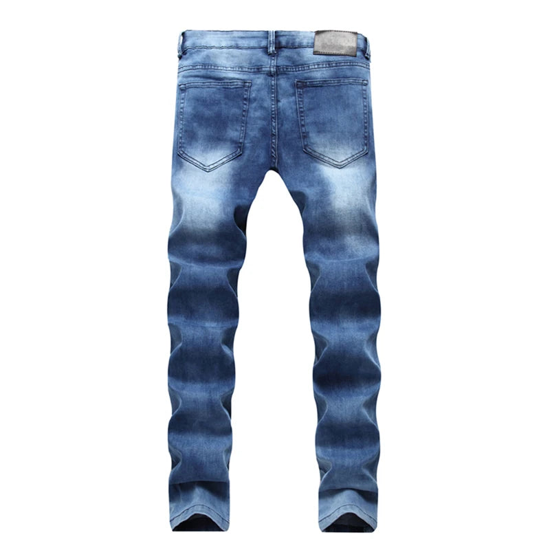 High-quality New Mens Ripped Jeans Cotton Black Slim Skinny Motorcycle Jeans Men Vintage Distressed Denim Jeans Hiphop Pants