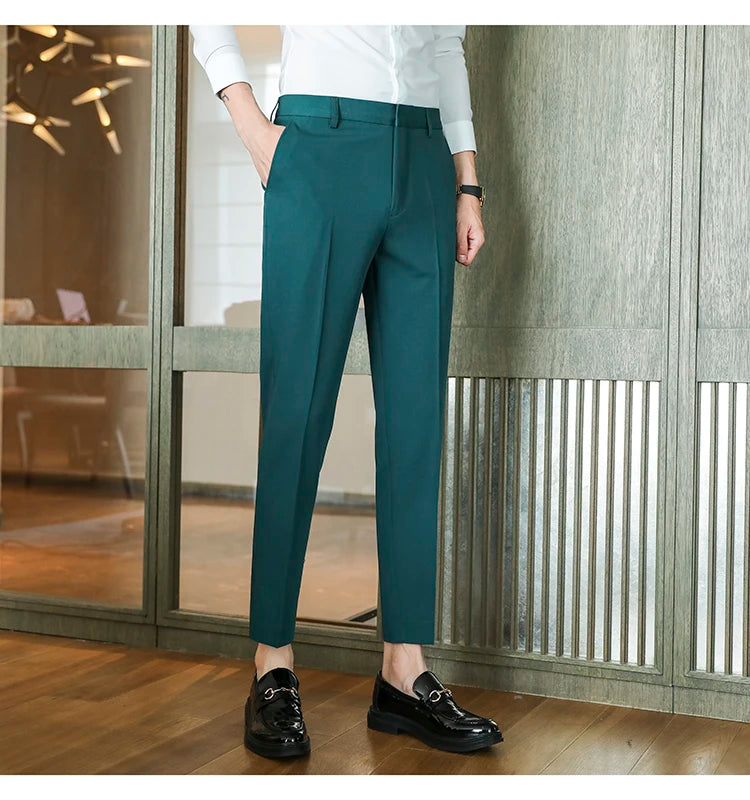 Dress Pants For Men High Quality Korean Luxury Clothing Drape Suit Pants Slim Fit Ankle Length Men's Formal Trousers All Match