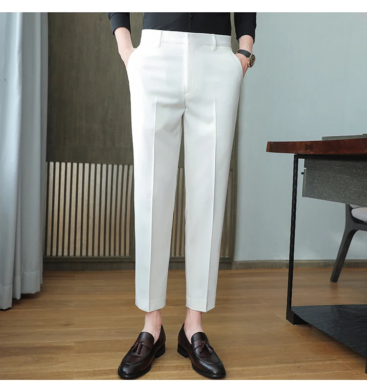 Dress Pants For Men High Quality Korean Luxury Clothing Drape Suit Pants Slim Fit Ankle Length Men's Formal Trousers All Match