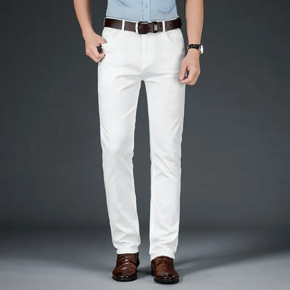 2021 All White Jeans Regular Straight Washed Classic Denim Pants Brand Male Casual Trousers Four Seasons Wear