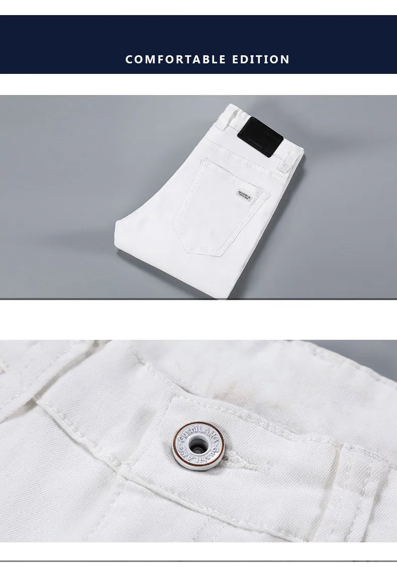 2021 All White Jeans Regular Straight Washed Classic Denim Pants Brand Male Casual Trousers Four Seasons Wear